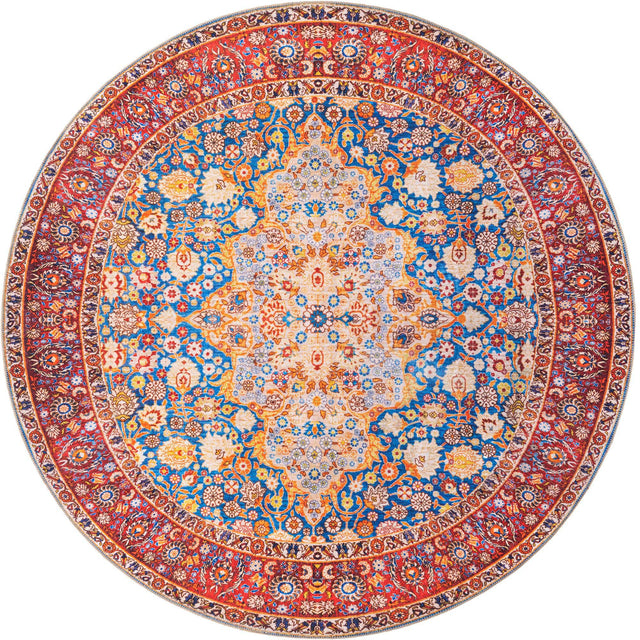 Washable Navy Blue 7' 7 x 7' 7 Timeless Round Area Rug Easy to Clean Stain Resistant & Durable Traditional Classic Vintage Design Carpet for Sale at Rug Engine