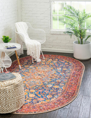 Washable Navy Blue 2' x 3' 1 Timeless Oval Area Rug Easy to Clean Stain Resistant & Durable Traditional Classic Vintage Design Carpet for Sale at Rug Engine