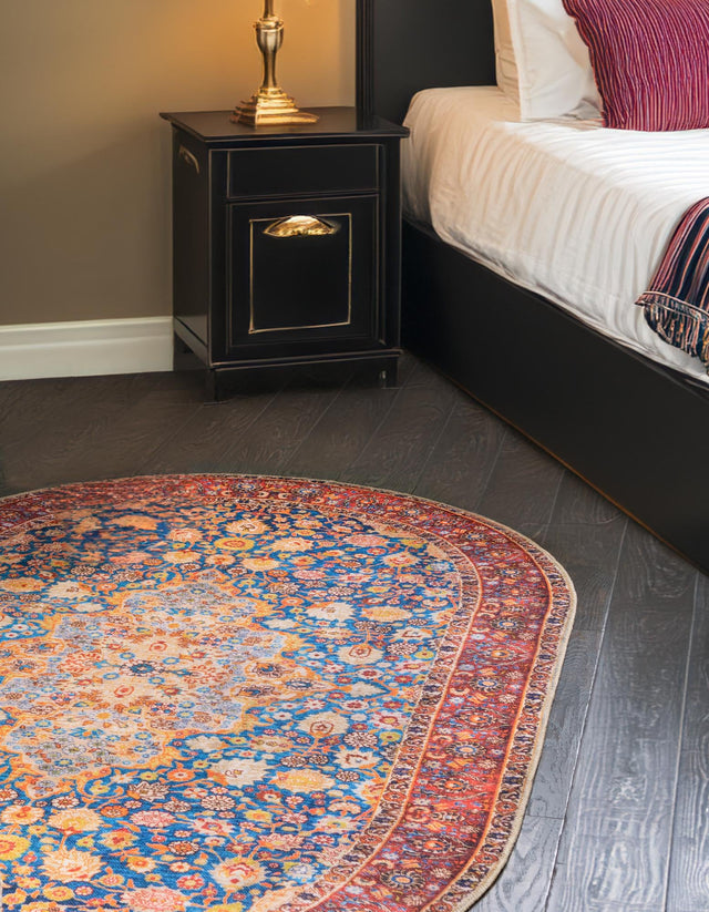 Washable Navy Blue 2' x 3' 1 Timeless Oval Area Rug Easy to Clean Stain Resistant & Durable Traditional Classic Vintage Design Carpet for Sale at Rug Engine