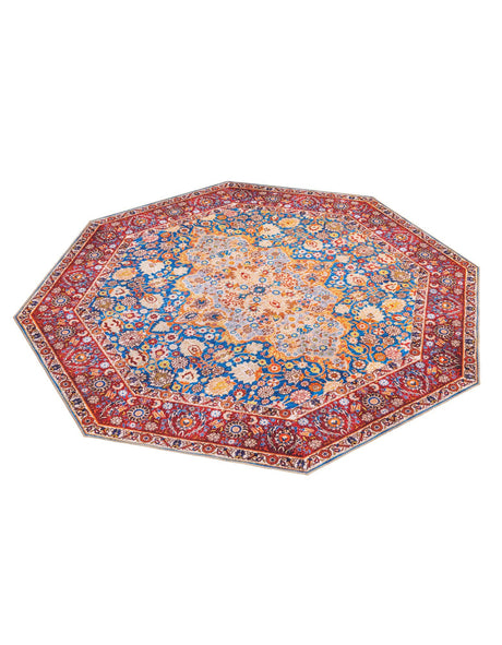 Washable Navy Blue 7' 6 x 7' 6 Timeless Octagon Area Rug Easy to Clean Stain Resistant & Durable Traditional Classic Vintage Design Carpet for Sale at Rug Engine