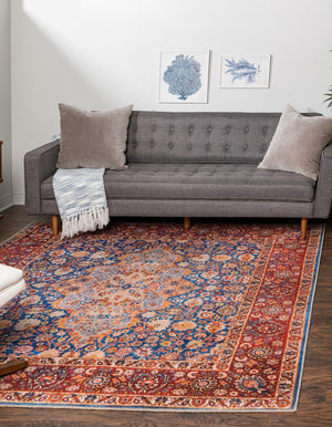 Washable Navy Blue 7' 6 x 7' 6 Timeless Square Area Rug Easy to Clean Stain Resistant & Durable Traditional Classic Vintage Design Carpet for Sale at Rug Engine