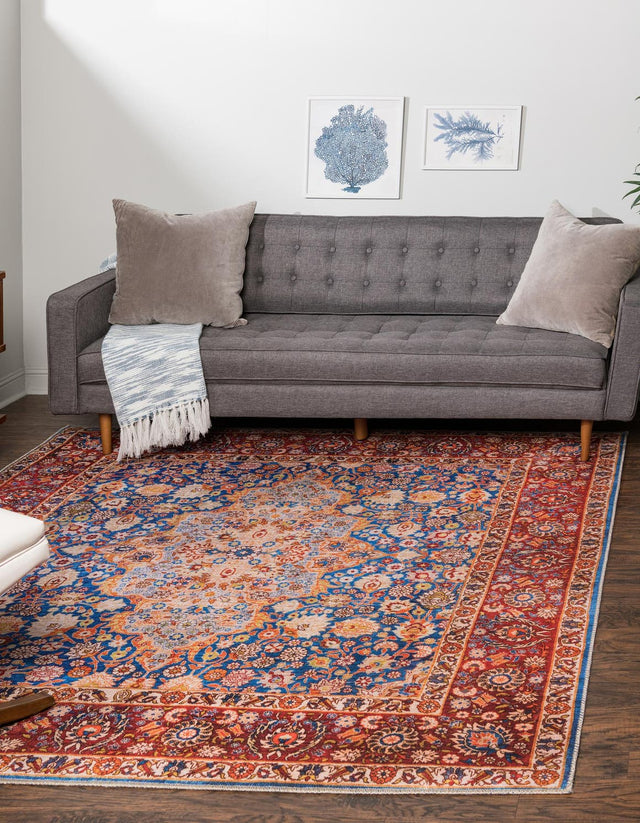 Washable Navy Blue 7' 6 x 7' 6 Timeless Square Area Rug Easy to Clean Stain Resistant & Durable Traditional Classic Vintage Design Carpet for Sale at Rug Engine