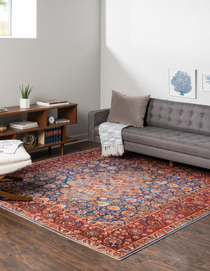 Washable Navy Blue 7' 6 x 7' 6 Timeless Square Area Rug Easy to Clean Stain Resistant & Durable Traditional Classic Vintage Design Carpet for Sale at Rug Engine