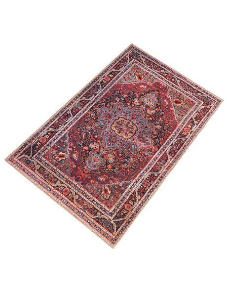 Washable Burgundy 3' 6 x 5' 6 Timeless Rectangle Area Rug Easy to Clean Stain Resistant & Durable Traditional Classic Vintage Design Carpet for Sale at Rug Engine