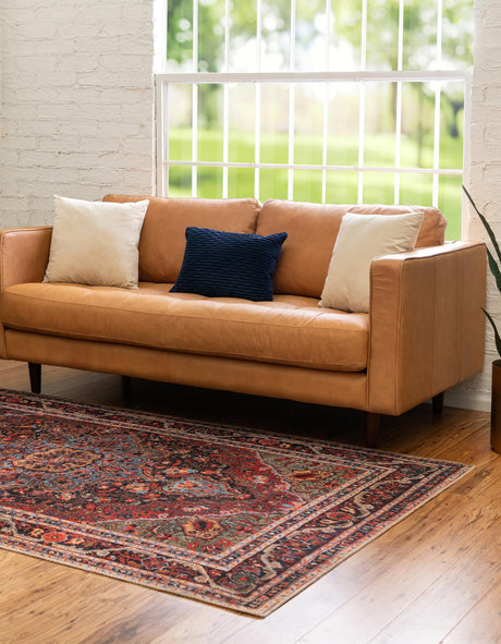 Washable Burgundy 6' 1 x 9' Timeless Rectangle Area Rug Easy to Clean Stain Resistant & Durable Traditional Classic Vintage Design Carpet for Sale at Rug Engine