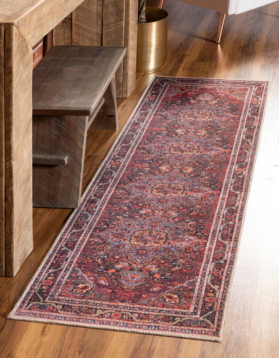 Washable Burgundy 2' 6 x 13' 1 Timeless Runner Area Rug Easy to Clean Stain Resistant & Durable Traditional Classic Vintage Design Carpet for Sale at Rug Engine