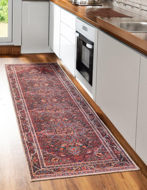 Washable Burgundy 2' 6 x 16' 5 Timeless Runner Area Rug Easy to Clean Stain Resistant & Durable Traditional Classic Vintage Design Carpet for Sale at Rug Engine
