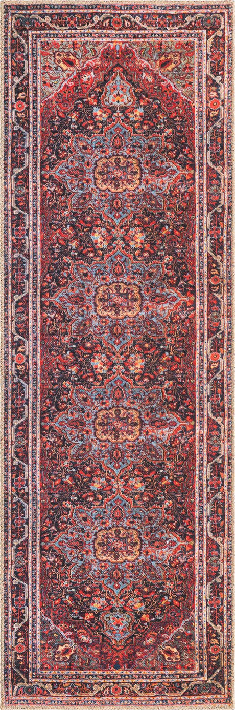 Burgundy 2' x 6' Timeless Washable Runner Rug