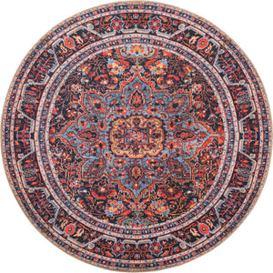 Burgundy 4' x 4' Timeless Washable Round Rug