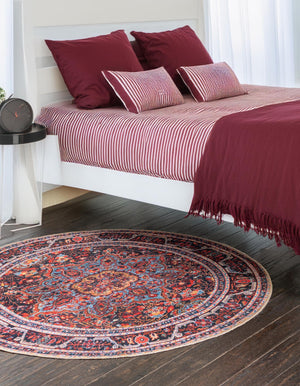 Burgundy 5' x 5' Timeless Washable Round Rug