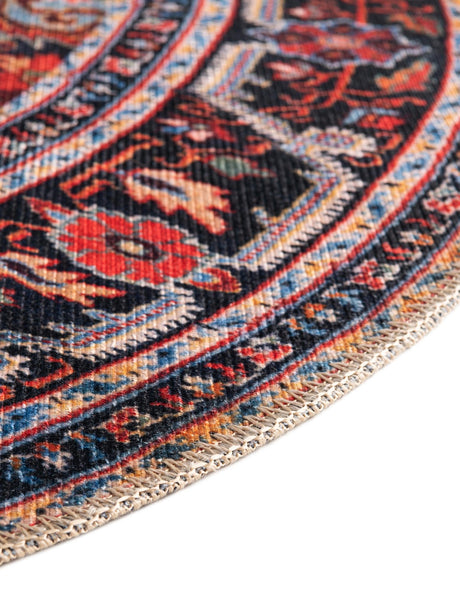 Washable Burgundy 3' 6 x 3' 6 Timeless Round Area Rug Easy to Clean Stain Resistant & Durable