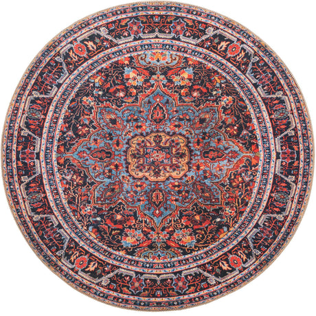Burgundy 5' x 5' Timeless Washable Round Rug