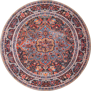 Burgundy 8' x 8' Timeless Washable Round Rug