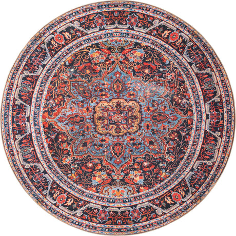 Burgundy 8' x 8' Timeless Washable Round Rug
