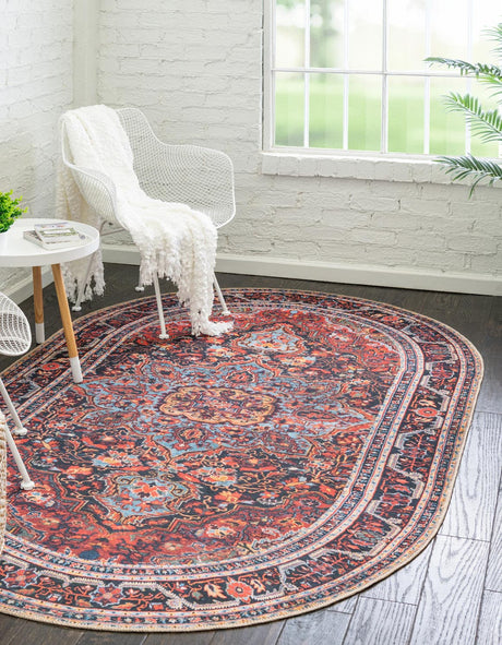 Burgundy 4' 1 x 6' 1 Timeless Washable Oval Rug
