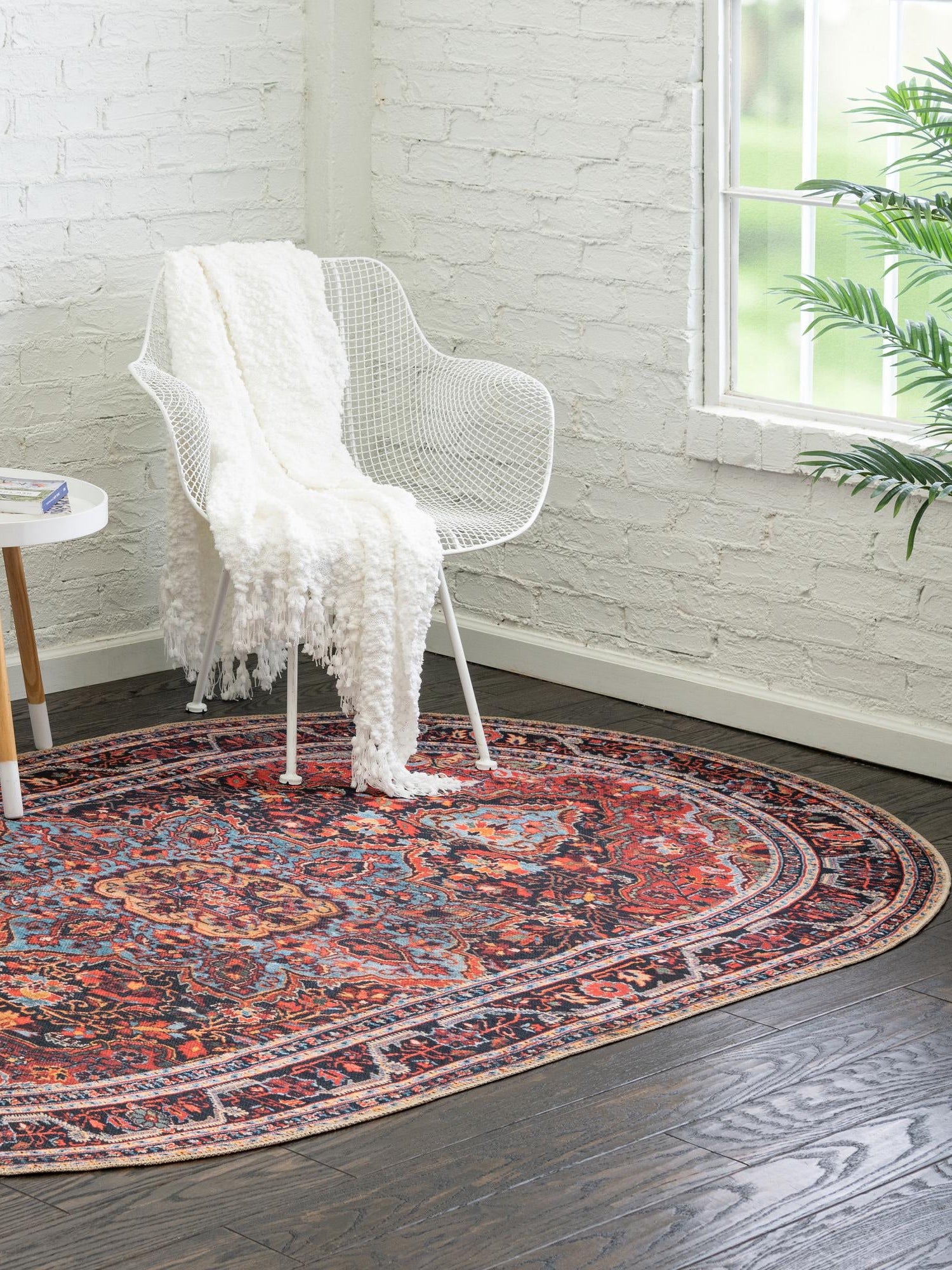 Washable Burgundy 5' x 8' Timeless Oval Area Rug Easy to Clean Stain Resistant & Durable Traditional Classic Vintage Design Carpet for Sale at Rug Engine