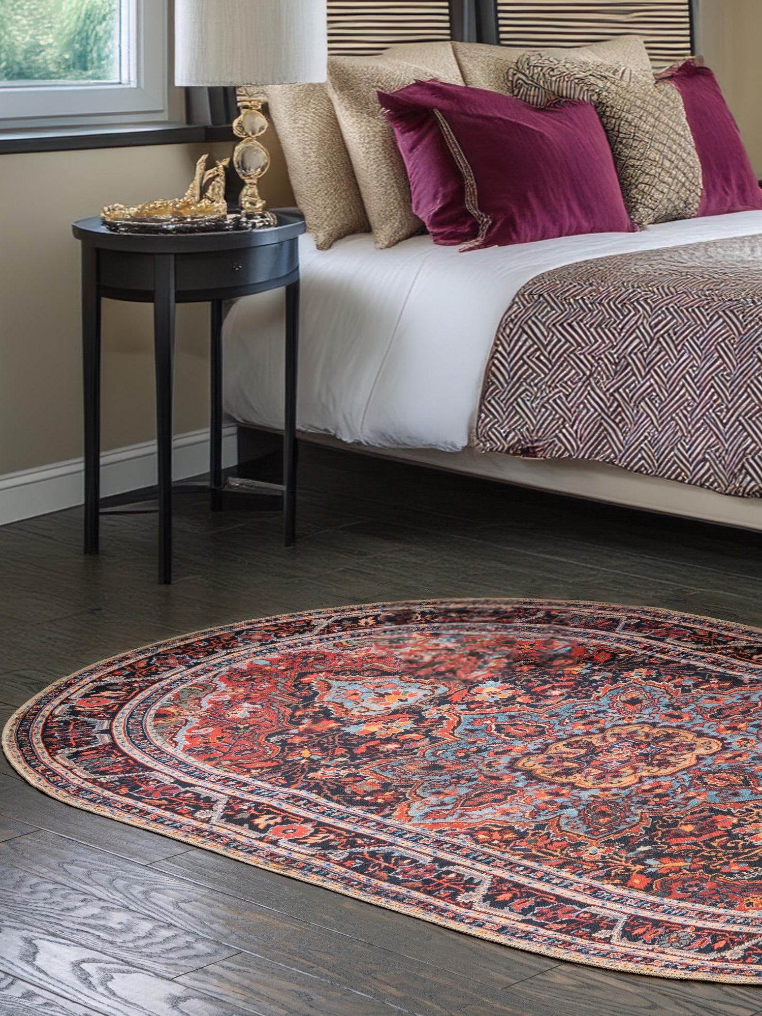 Washable Burgundy 2' x 3' 1 Timeless Oval Area Rug Easy to Clean Stain Resistant & Durable Traditional Classic Vintage Design Carpet for Sale at Rug Engine