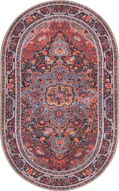 Burgundy 5' x 8' Timeless Washable Oval Rug