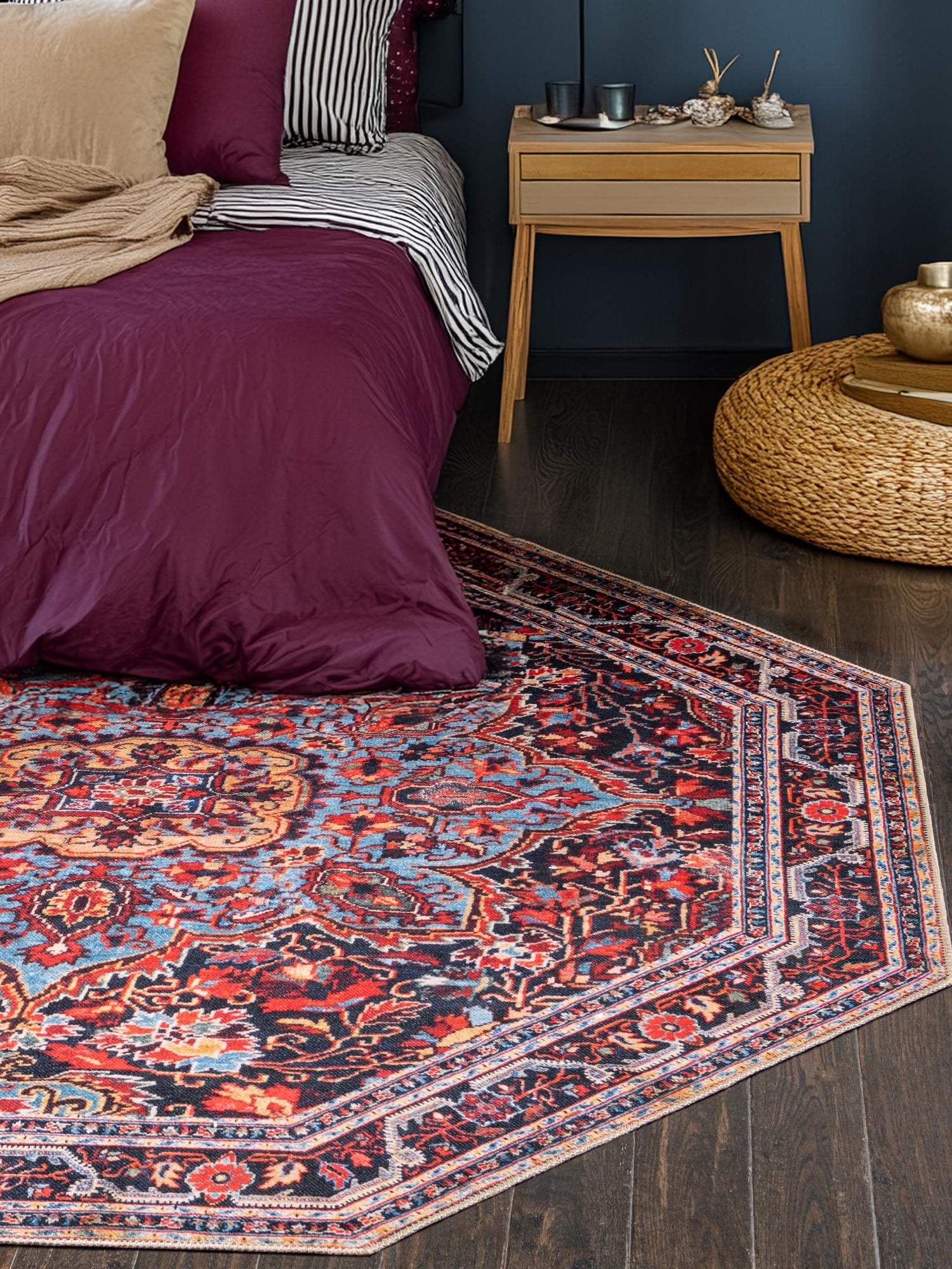 Washable Burgundy 5' 1 x 5' 1 Timeless Octagon Area Rug Easy to Clean Stain Resistant & Durable Traditional Classic Vintage Design Carpet for Sale at Rug Engine