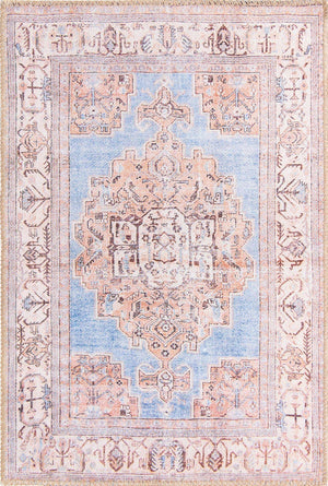 Washable Blue 2' x 3' Timeless Washable Rectangle Area Rug Easy to Clean Stain Resistant & Durable Traditional Classic Vintage Design Carpet for Sale at Rug Engine