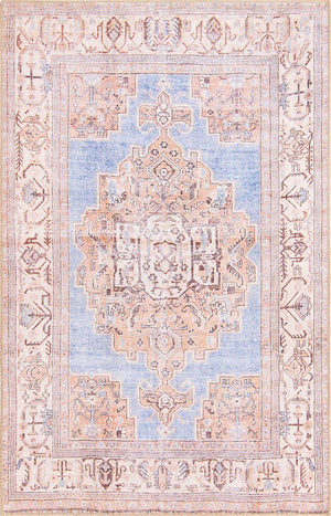 Blue 4' x 6' Timeless Washable Rectangle Rug