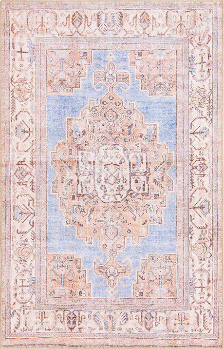 Blue 4' x 6' Timeless Washable Rectangle Rug