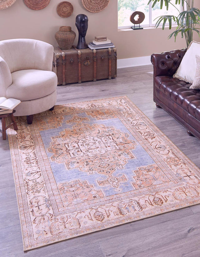 Washable Blue 5' x 8' Timeless Rectangle Area Rug Easy to Clean Stain Resistant & Durable Traditional Classic Vintage Design Carpet for Sale at Rug Engine