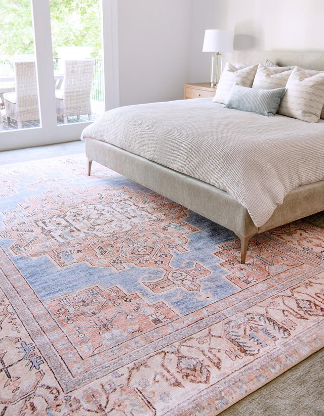 Washable Blue 2' x 3' Timeless Washable Rectangle Area Rug Easy to Clean Stain Resistant & Durable Traditional Classic Vintage Design Carpet for Sale at Rug Engine