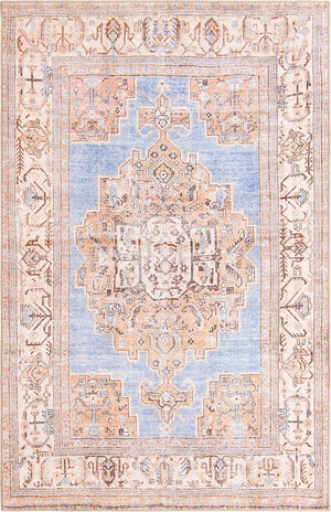 Washable Blue 5' x 8' Timeless Rectangle Area Rug Easy to Clean Stain Resistant & Durable Traditional Classic Vintage Design Carpet for Sale at Rug Engine