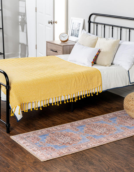 Washable Blue 2' 6 x 12' Timeless Runner Area Rug Easy to Clean Stain Resistant & Durable Traditional Classic Vintage Design Carpet for Sale at Rug Engine