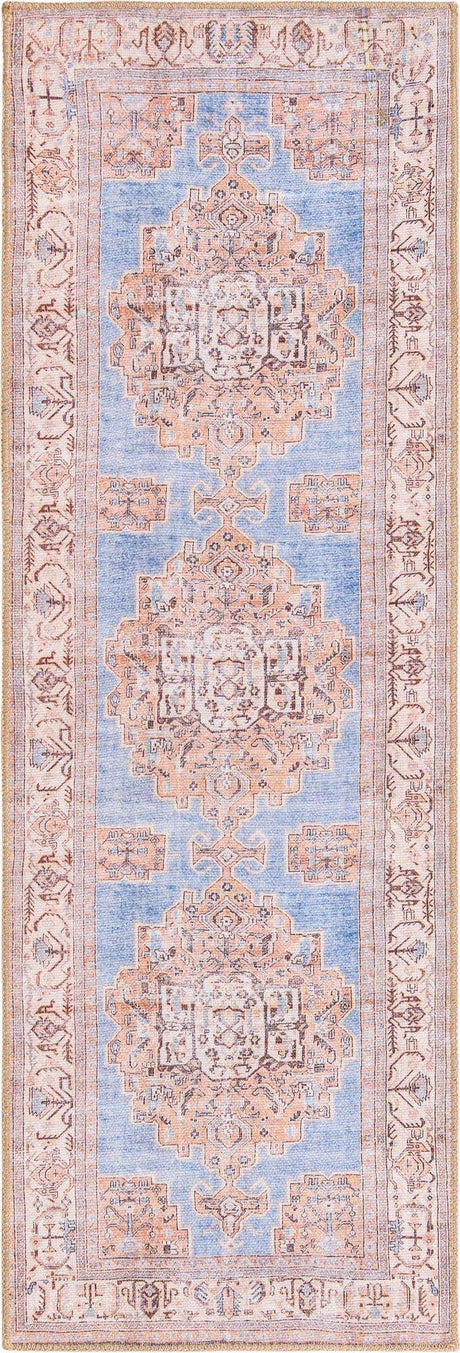 Blue 2' x 6' Timeless Washable Runner Rug