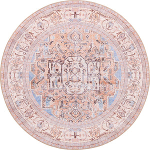 Blue 4' x 4' Timeless Washable Round Rug