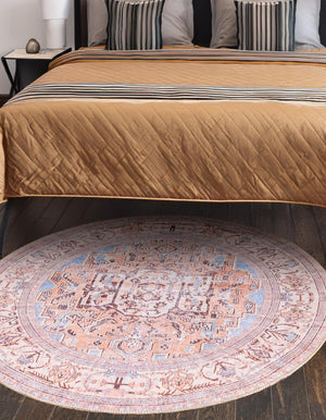 Blue 4' x 4' Timeless Washable Round Rug
