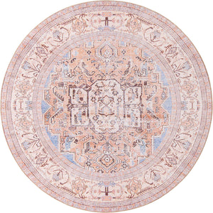 Blue 8' x 8' Timeless Washable Round Rug