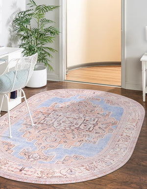 Washable Blue 2' x 3' 1 Timeless Oval Area Rug Easy to Clean Stain Resistant & Durable Traditional Classic Vintage Design Carpet for Sale at Rug Engine