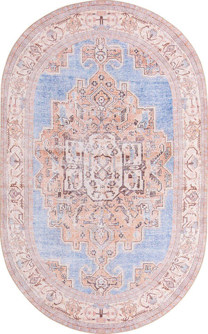 Blue 5' x 8' Timeless Washable Oval Rug