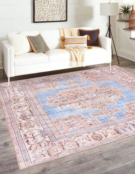 Blue 8' x 8' Timeless Washable Square Rug