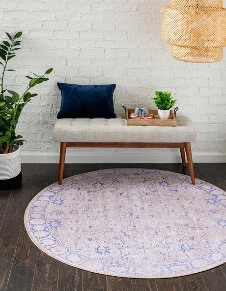 Beige 4' x 4' Timeless Washable Round Rug