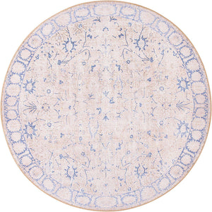 Washable Beige 5' x 5' Timeless Round Area Rug Easy to Clean Stain Resistant & Durable Traditional Classic Vintage Design Carpet for Sale at Rug Engine