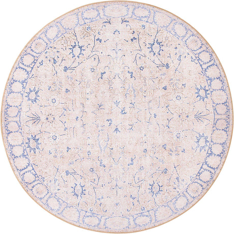 Washable Beige 5' x 5' Timeless Round Area Rug Easy to Clean Stain Resistant & Durable Traditional Classic Vintage Design Carpet for Sale at Rug Engine