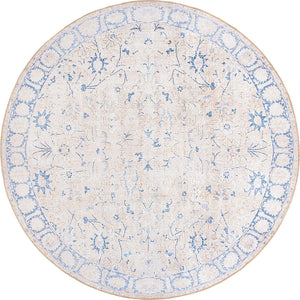 Beige 8' x 8' Timeless Washable Round Rug