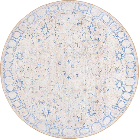 Beige 8' x 8' Timeless Washable Round Rug