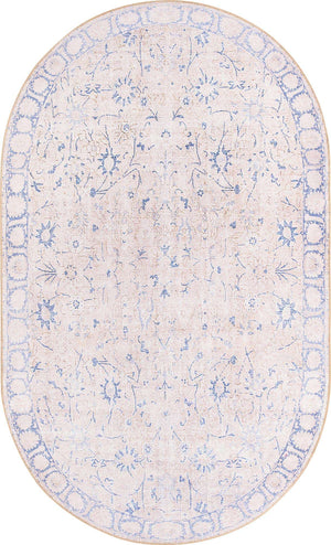 Washable Beige 5' x 8' Timeless Oval Area Rug Easy to Clean Stain Resistant & Durable Traditional Classic Vintage Design Carpet for Sale at Rug Engine