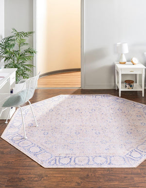 Washable Beige 7' 6 x 7' 6 Timeless Octagon Area Rug Easy to Clean Stain Resistant & Durable Traditional Classic Vintage Design Carpet for Sale at Rug Engine