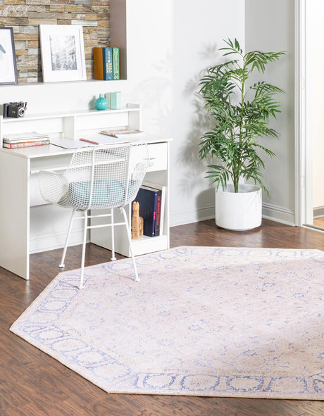 Washable Beige 7' 6 x 7' 6 Timeless Octagon Area Rug Easy to Clean Stain Resistant & Durable Traditional Classic Vintage Design Carpet for Sale at Rug Engine