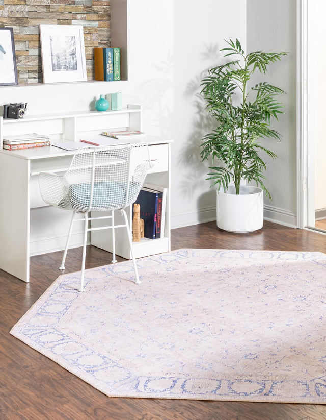 Washable Beige 7' 6 x 7' 6 Timeless Octagon Area Rug Easy to Clean Stain Resistant & Durable Traditional Classic Vintage Design Carpet for Sale at Rug Engine