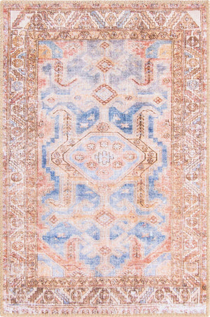 Washable Blue 2' x 3' Timeless Rectangle Area Rug Easy to Clean Stain Resistant & Durable Traditional Classic Vintage Design Carpet for Sale at Rug Engine