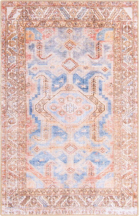 Washable Blue 3' 6 x 5' 6 Timeless Rectangle Area Rug Easy to Clean Stain Resistant & Durable Traditional Classic Vintage Design Carpet for Sale at Rug Engine
