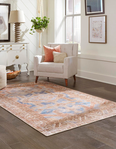 Washable Blue 2' x 3' Timeless Rectangle Area Rug Easy to Clean Stain Resistant & Durable Traditional Classic Vintage Design Carpet for Sale at Rug Engine