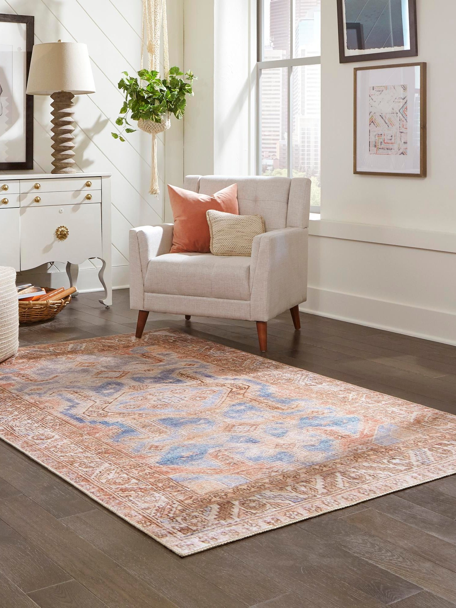 Washable Blue 3' 6 x 5' 6 Timeless Rectangle Area Rug Easy to Clean Stain Resistant & Durable Traditional Classic Vintage Design Carpet for Sale at Rug Engine